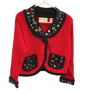 Vintage Lisa Nichols Womens Christmas Sweater‎ Size M Red Bejeweled Ugly Bling